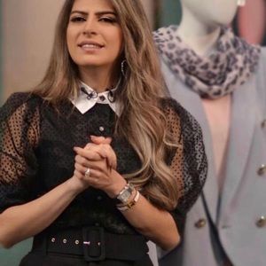 NWT ZARA BLACK SEMI SHEER CONTRASTING POLKA DOT BLOUSE